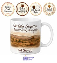 Sivas Bozkır ve Türkü Temalı Kupa Bardak Özel Tasarım Hediye