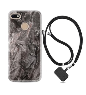 General Mobile GM8 Go GM9 GM20 Pro Plus Kılıf Boyun Askılı Silikon Gri Mermer 1376