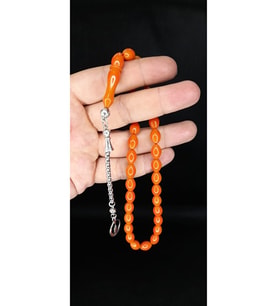 SEVGİLİYE ÖZEL HEDİYE ÇUBUK KEHRİBAR TESBİH TURUNCU RENK BEYZİ KESİM H-1375.