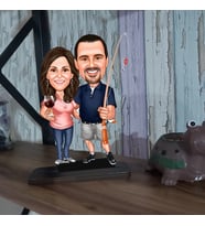 Kişiye Özel  Sevgili balık olta Karikatür Ahşap Biblo