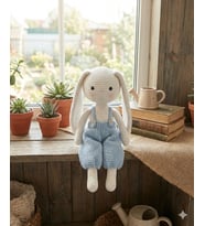 Erkek Tavşan Organik İlk Uyku Arkadaşım Mavi 30 cm-Erkek bebek hediyesi amigurumi oyuncak (Açık Mavi)