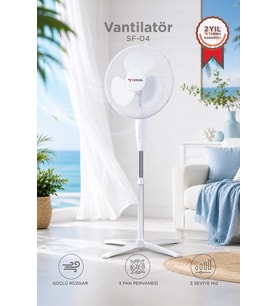 Torima Vantilatör 3 Pervaneli 3 Kademeli Ayarlanabilir Ayaklı 16 Inc 55W Fan SF04 Beyaz