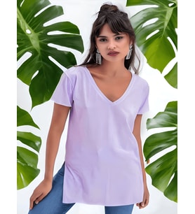 Lila V Yaka Yanı Yırtmaçlı Maxi T-shirt (Lila)