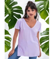 Lila V Yaka Yanı Yırtmaçlı Maxi T-shirt (Lila)
