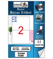 A4 Hazır Etiket 210x148.5 mm 10 Sayfa 1 Paket 2 li Kendinden Yapışkanlı Fotokopi Lazer İnkjet Kağıdı Yazıcılar İçin Uyumlu (Beyaz)