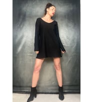 SİMLİ A KESİM MİNİ TRİKO ELBİSE (Siyah)