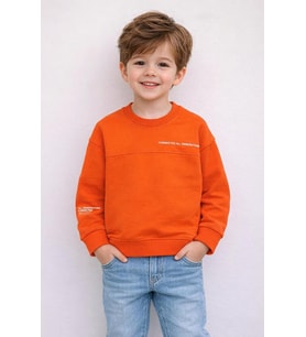 Erkek Çocuk Uzun Kollu Baskılı Sweatshirt – Turuncu (4–9 Yaş)