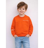 Erkek Çocuk Uzun Kollu Baskılı Sweatshirt – Turuncu (4–9 Yaş)
