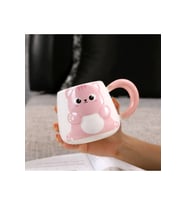 Sevimli Kedi Tasarımlı Seramik Kupa Bardak Kabartmalı Hediyelik-pembe