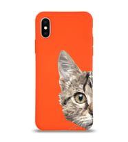Apple iPhone XS Uyumlu Lansman Kılıf Catface Tasarımlı İçi Kadife Kapak-Turuncu (Şeffaf)