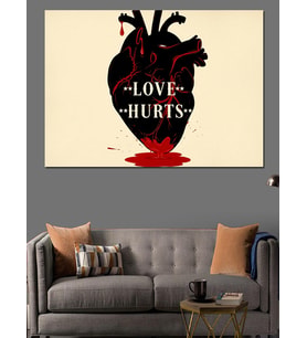 Love Hurts Kalp İllüstrasyonu Dekoratif Kanvas - Mdf Ahşap Tablo
