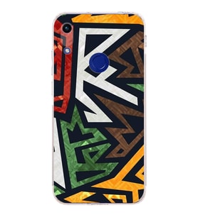 PrintiFy Huawei Honor 8A Uyumlu Kamera Korumalı Soyut Grafiti Tasarımlı Şeffaf Silikon Kılıf