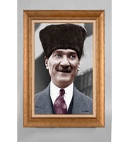 Altın Varaklı Çerçeveli Paspartulu Atatürk Tablo a515 (Gold)