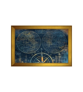 Harita Temalı Kanvas Tablo 80 x 110 cm Gold Çerçeve