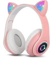 Çocuk Kulaklık, Kız Çocukları Bluetooth Kulak Üstü Sevimli Kedi Kulaklı Çocuk Kulaklığı LED Işıklı, Katlanabilir Kablosuz Çocuk Kulaklık Erkek Yetişkinler İçin Okul/Tablet/PC/Telefon