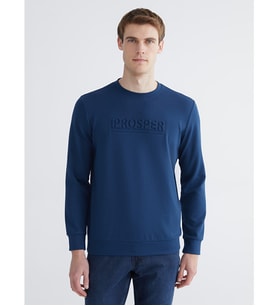 LCWAIKIKI Classic Lacivert Bisiklet Yaka Baskılı Erkek Sweatshirt