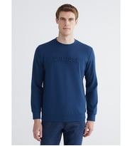 LCWAIKIKI Classic Lacivert Bisiklet Yaka Baskılı Erkek Sweatshirt