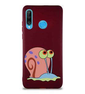 Huawei P30 Lite Soft Premier Kapak Salyangoz Gary Tasarımlı Silikon Kılıf - Mürdüm (Şeffaf)