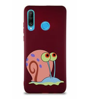 Huawei P30 Lite Soft Premier Kapak Salyangoz Gary Tasarımlı Silikon Kılıf - Mürdüm (Şeffaf)