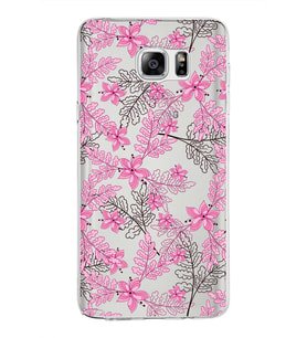 Samsung Galaxy Note 5 Kapak Floral Pembe Tasarımlı Şeffaf Silikon Kılıf