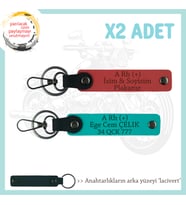 Asfaltın Tozunu Attıranlara x2 Anahtarlık İsim Plaka, A+ Kan Grubu Yazılı, Nar Çiçeği-K Turkuaz-Laci