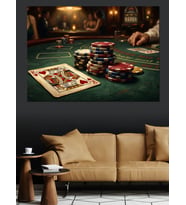 Casino Masasında Poker Ve Fişler Dekoratif Kanvas - Mdf Ahşap Tablo