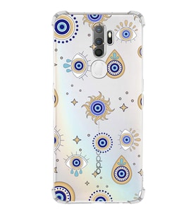 PrintiFy Oppo A9 2020 Uyumlu Nazar Boncuğu 5 Baskılı Şeffaf Köşe Korumalı Antişok Kılıf