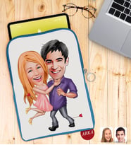 BK Gift Kişiye Özel Sevgililer Karikatürlü Taşınabilir Koruyucu Tablet Kılıfı & Organizer Çanta - Mavi-3