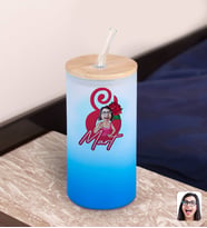 BK Gift Kadınlar Gününe Özel Karikatürlü Mavi Renk Pipetli Buzlu Cam Bardak 600ml - 4, 8 Mart Kadınlar Günü