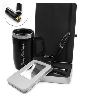 Kişiye Özel Çelik Bardak Termos & Kişiye Özel USB Kalem & Kişiye Özel Defter Hediye Seti
