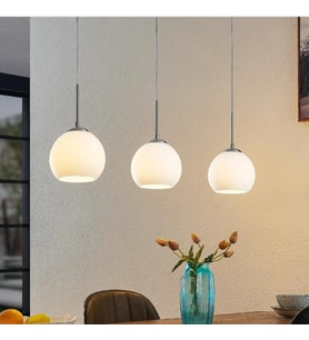 MYLIGHTS MASA ÜSTÜ İNOX SIRALI OPAL CAMLI MODERN ÜÇLÜ AVİZE HER ODA İÇİN TERCİH EDİLEBİLİR METAL (Beyaz - Gümüş)