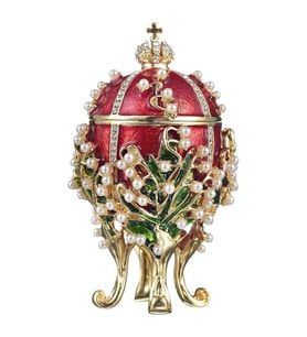 Faberge Yumurta Swarovski Taşlı Lüks Mücevher Kutusu Kırmızı 8 cm (Karışık)