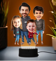 Doğum Günü Hediyesi,Sevgiliye Hediye, Kişiye Özel Fotoğraflı En Şirin Aile Karikatür 3D Led Lamba (Beyaz)