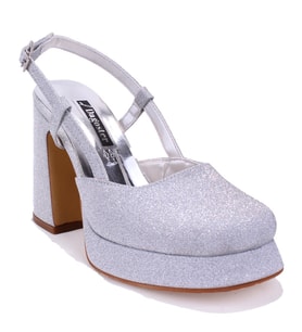 Dagoster DZA07-337560 Gümüş Simli  Platform Topuklu Kadın Ayakkabı