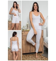Kadın Beyaz Renkli Dantel Detaylı Şortlu Ve Taytlı Pijama Takımı 3'lü Set 75020