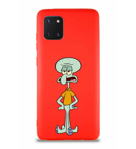 Samsung Galaxy Note 10 Lite Soft Premier Kapak Squidward Dokunaç Tasarımlı Silikon Kılıf - Kırmızı (Şeffaf)