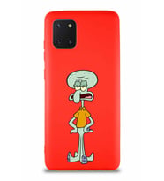 Samsung Galaxy Note 10 Lite Soft Premier Kapak Squidward Dokunaç Tasarımlı Silikon Kılıf - Kırmızı (Şeffaf)