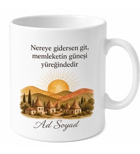Memleket Güneşi Temalı Kişiye Özel Kupa Bardak Hediye Baskılı Kupa