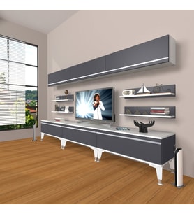 Decoraktiv Eko 8Y Mdf Silver Tv Ünitesi Tv Sehpası (Beyaz - Antrasit)