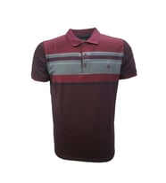 Rey Polo Basic Çizgili Polo Yaka Kısa Kol T-shirt 129 - Lacivert - L (Bordo)