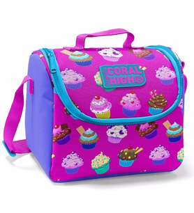 Coral High Pembe-Mor Cupcake Baskılı Termoslu Beslenme Çantası - Kız Çocuk