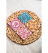 Baskılı Doğal Taş Bardak Altlığı 4'lü Set 10x10x1 Cm