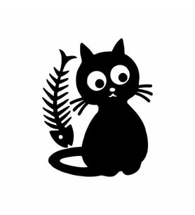 Kedi ve Kılçık Buzdolabı Sticker Siyah 17x22 cm