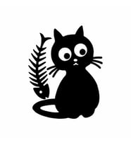 Kedi ve Kılçık Buzdolabı Sticker Siyah 17x22 cm