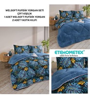 ETE HOMETEX ÇİFT KİŞİLİK LÜX WELSOFT YORGAN SETİ 195X215CM MONESTERA İNDİGO 8696474231953