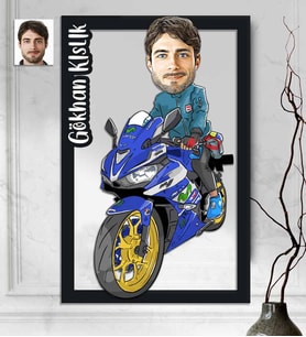 Kişiye Özel 3D  Ahşap Tablo Motorcu Erkek 30x40 -1