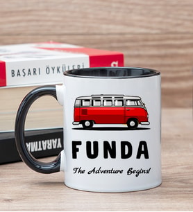 Kişiye Özel Vosvos Minibüs Tasarımlı Siyah Kupa Bardak