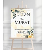 Söz Nişan Düğün İçin 50x70 Karşılama Panosu - Papatya Çiçek ve Yaprak Tasarımlı