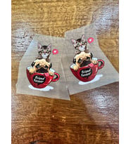2 Lİ ÜTÜ İLE YAPIŞAN  FİNCANDA KEDİ KÖPEK TRANSFER BASKI ARMA 7X5 CM