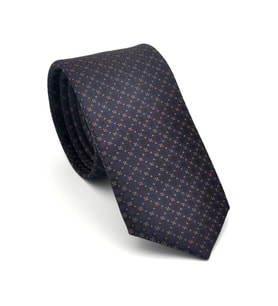 Bej Karışık Desenli Kahverengi Dokuma Kumaş Mendilli Slim Fit Kravat // SDK-2502-5